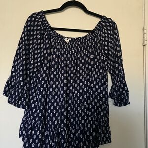 beachlunchlounge Navy Blouse with White Pattern